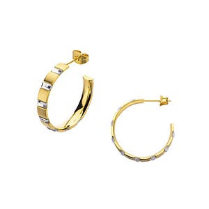 Yellow gold plated Steel Hoops with Baguette Czs